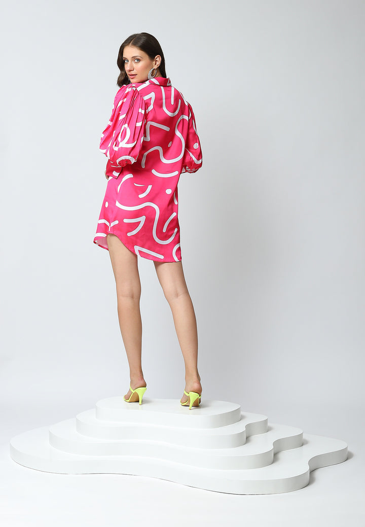 'Cannes Glamour' Shirt Dress in Fuchsia